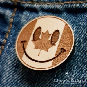 Canada Smiley Emoji Wooden Pin or Magnet Laser Cut, Canadian image 3