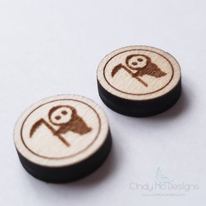 Cute Grim Reaper Laser Cut Stud Earrings Halloween Wood image 4