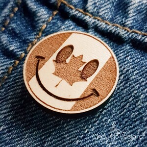 Canada Smiley Emoji Wooden Pin or Magnet Laser Cut, Canadian image 4