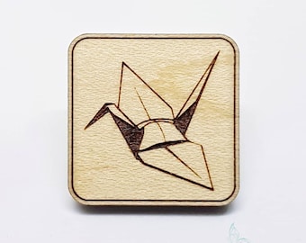 Origami Paper Crane Wood Needle Minder Pin or Magnet - Laser Cut