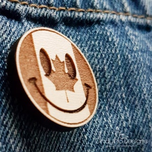 Canada Smiley Emoji Wooden Pin or Magnet Laser Cut, Canadian image 5