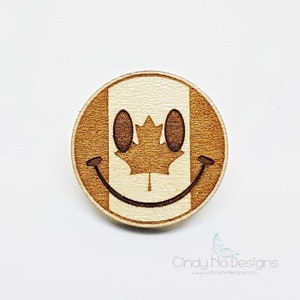 Canada Smiley Emoji Wooden Pin or Magnet Laser Cut, Canadian image 1