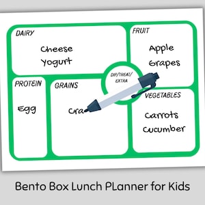 Bento Box Lunch Planner for Kids | Printable Lunch Choice Board PDF | Laminatable & Reusable