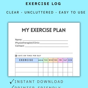 Träningslogg för sjukgymnastik i hemmet | Utskrivbar rehabiliteringsträningslogg för seniorer | PDF