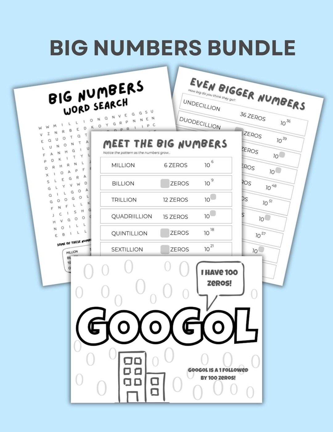 Big Numbers Math Activity Pack – Grades 3-6, Word Search & Coloring ...