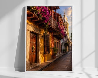Cartagena Colombia Art Print – Bougainvillea Colonial Street