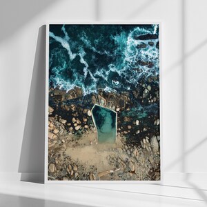 Aerial Ocean Pool Wall Art, Coastal Tidal Pool Print, Spa Bathroom Decor, Surf Coast Poster, Framed Ocean Print, Beach House Decor