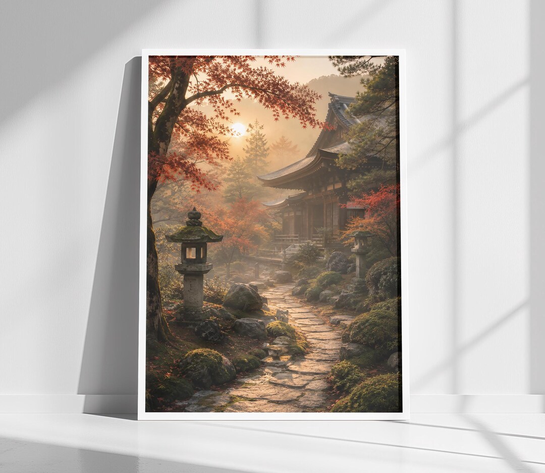 Japanese Temple Garden Wall Art | Autumn Kyoto Landscape Print | Zen ...