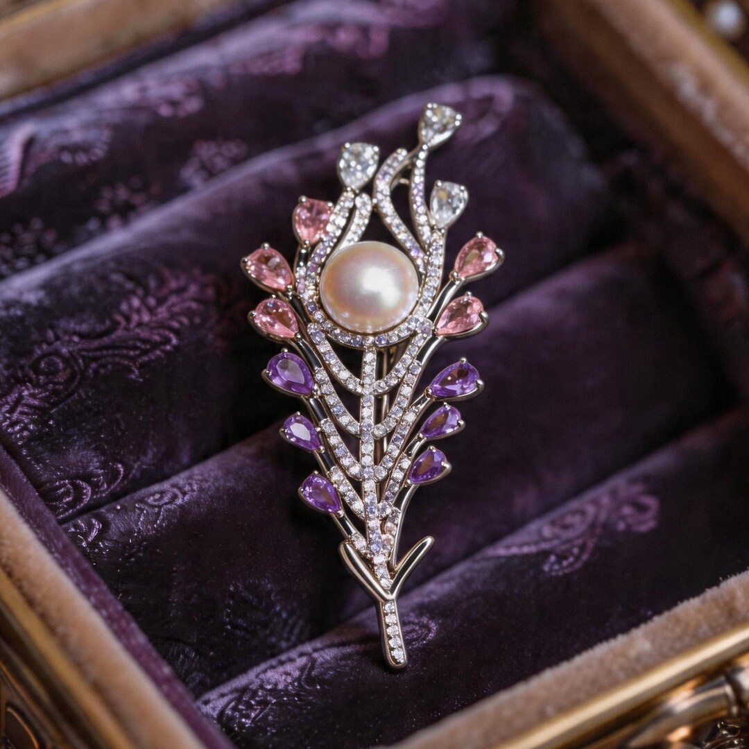 Prom Brooch Freshwater Pearl Feather Brooch Pin, Wedding Dress Brooch for Women ...