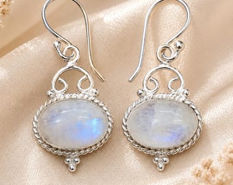 Mondstein Silber Ohrringe - Handgefertigter Boho Edelstein Schmuck für Frauen - Perfekte Geschenke für Boho Stil Liebhaber