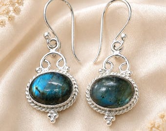 Labradorit Silber Ohrringe - Handgefertigte Boho Edelstein Ohrringe für einzigartigen Stil, perfektes Geschenk für Frauen