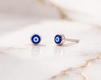 PERIMADE Türkische Evil Eye Ohrstecker • Winzig kleine Nazar Blaues Auge Ohrringe • Sterling Silber Freundschaft Schmuck • Trendy Best Friend Geschenk
