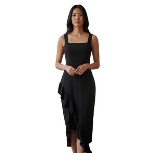 midi ruffled high low dress custom size Black Off Shoulder Ruffle Hi-Low Maxi Dress PinkBlush
