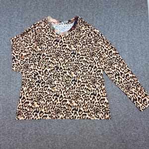 Johnny Was Leopard Print Pajama Set Floral Trim Loungewear Large Womens image 2