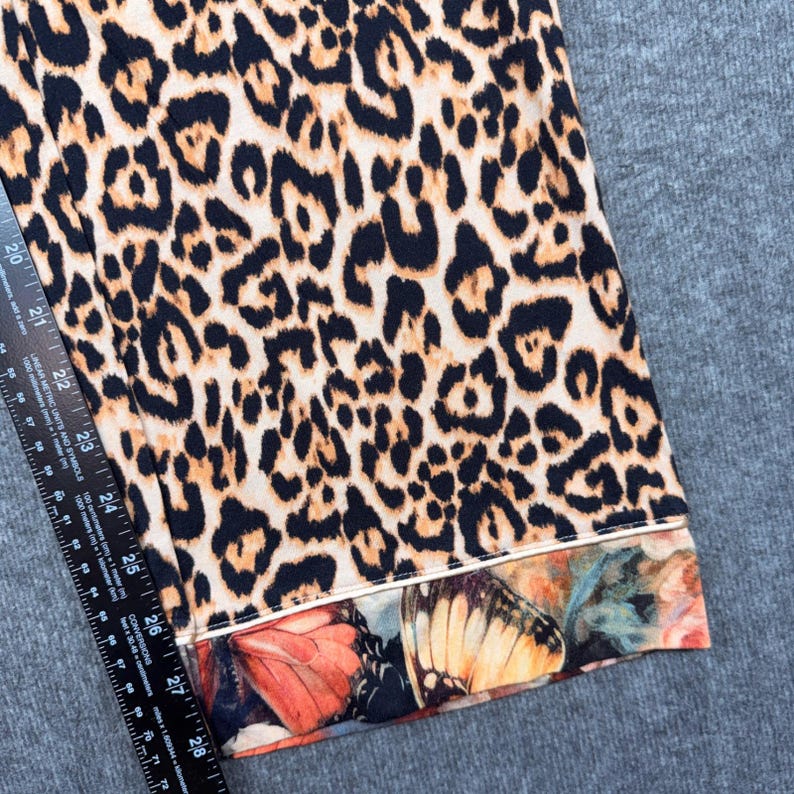 Johnny Was Leopard Print Pajama Set Floral Trim Loungewear Large Womens image 10