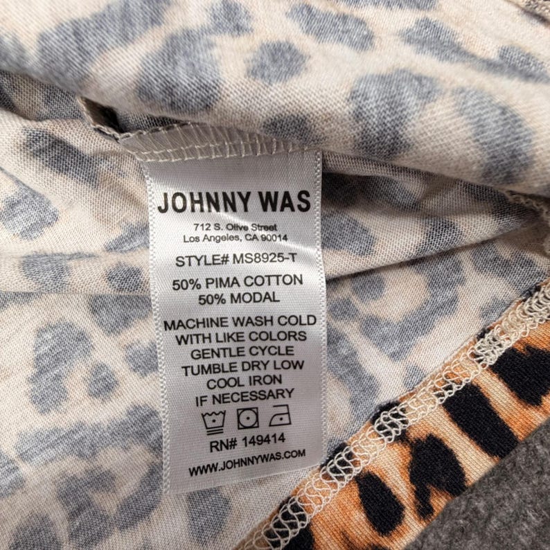 Johnny Was Leopard Print Pajama Set Floral Trim Loungewear Large Womens image 14