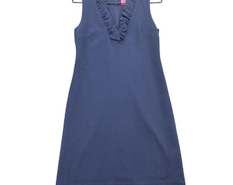 Sukienka dzianinowa Lilly Pulitzer w kolorze granatowym z falbanką i dekoltem w serek, o fasonie oversize, bez rękawów, rozmiar XS