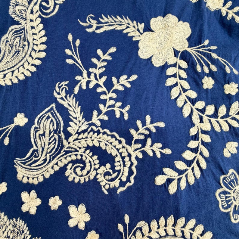 Johnny Was Blue Embroidered Floral Paisley Split Back Cotton T-Shirt XXL B126175 image 6
