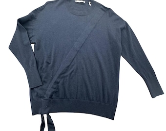 Sandro Paris Navy Blue Dark Wool Cashmere Blend Side Tie Sweater Size 1 Small