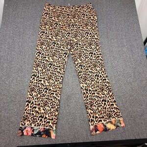 Johnny Was Leopard Print Pajama Set Floral Trim Loungewear Large Womens image 3
