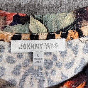 Johnny Was Leopard Print Pajama Set Floral Trim Loungewear Large Womens image 13