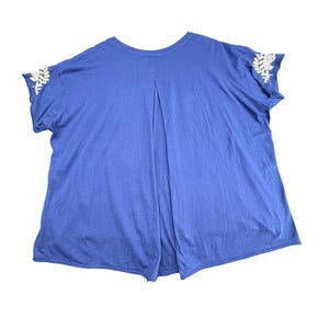 Johnny Was Blue Embroidered Floral Paisley Split Back Cotton T-Shirt XXL B126175 image 2
