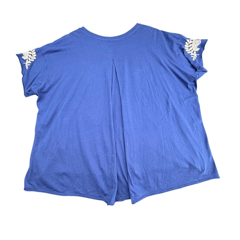 Johnny Was Blue Embroidered Floral Paisley Split Back Cotton T-Shirt XXL B126175 image 2