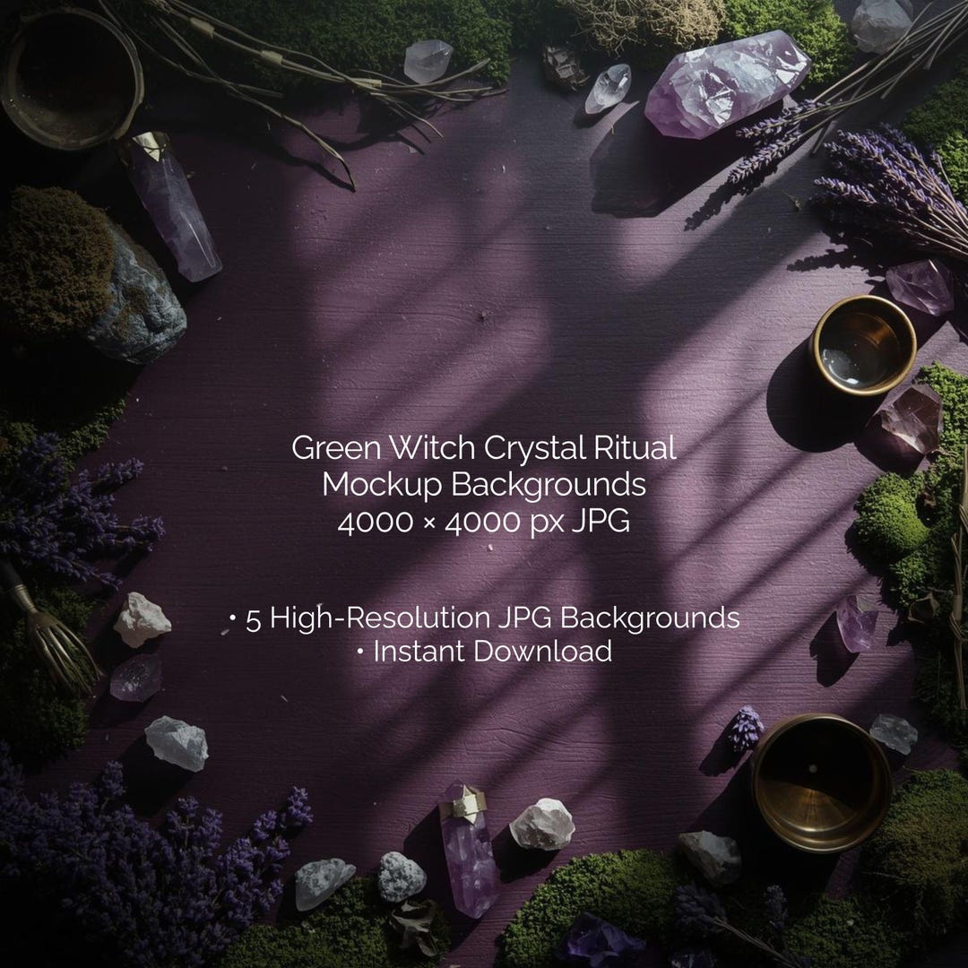 Empty Ritual Table Background Green Witch Crystal Ritual Mockup Backgrounds, Tarot Card Mockup ...
