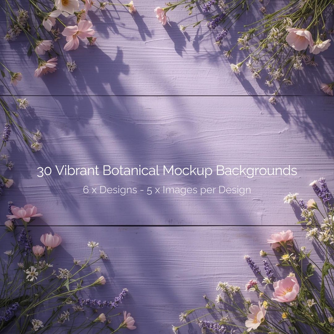 Botanical Backdrop Vibrant Botanical Mockup Background Bundle, 30 Images Floral Wood Linen ...