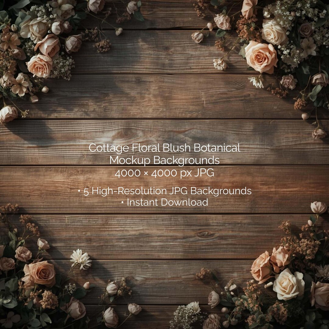 Cottage Floral Blush Botanical Mockup Backgrounds, Rustic Wood Flatlay ...