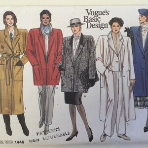 Vintage 80s Vogue Basic Design - Belted trench, long coat - Uncut and complete original sewing pattern
