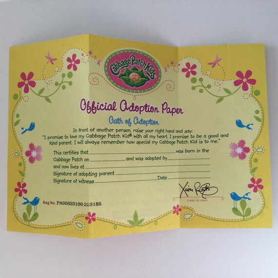 Cabbage Patch Kids Adoption Certificate Original Unused Etsy