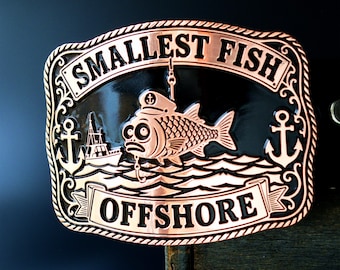 Custom Funny Trophy Belt Buckle, Smallest Fish Bay Fishing Western Belt Buckle, Personalized Engraved Inshore Fishing Gag Award, Angler Gift