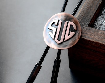 Custom Heart Monogram Wedding Bolo Tie, Groomsmen Gift, Grooms Tie, Wedding Monogram Letter, bolo tie for husband, Custom Company logo