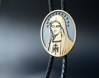 Virgin Mary Bolo Tie, Virgin Mary Necklace, Religious Necklace, Baptism Necklace, Virgin Mary Medal, Religious Jewelry, Protective Necklace