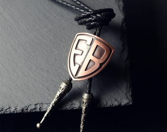 Personalized Monogram Shield Bolo Tie, Wedding Bolo Tie, Company Logo Bolo Tie Necklace, Cooperation Logo Necklace, Team Logo Bolo Tie