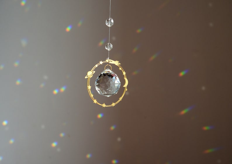 My galaxy Suncatcher, Wall hanging, Hanging Crystal Prism, Rainbow maker, Sun and moon wall art, Room Decor, Garden Decoration image 4