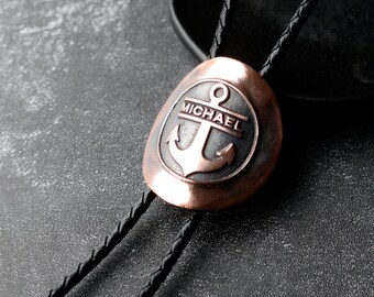 Bolo de cravate ancre, collier ancre, collier prénom personnalisé