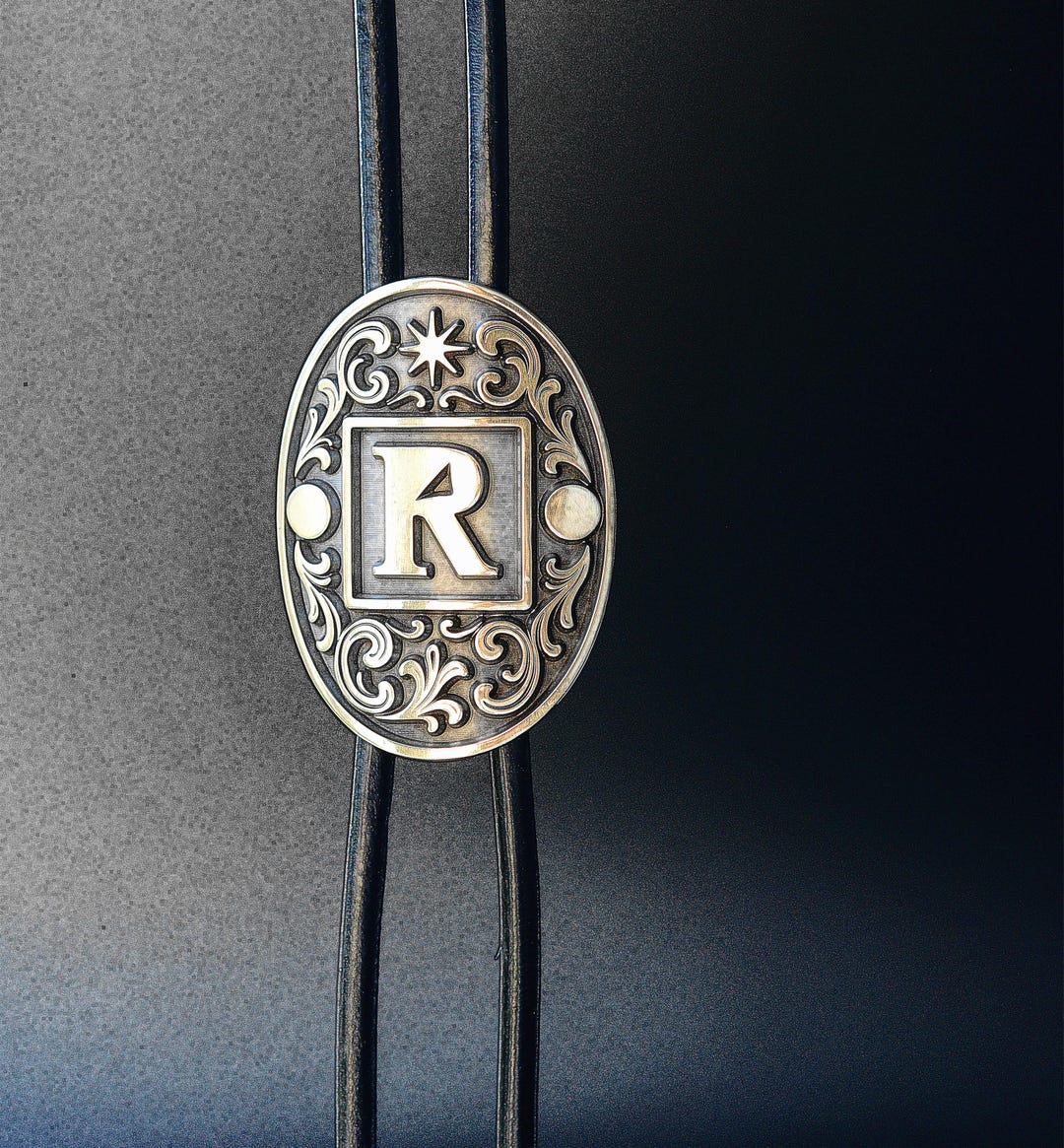 Western Cowboy Belt Buckle & Bolo Tie Set With Initial Letters A-Z - Golden Rodeo Style