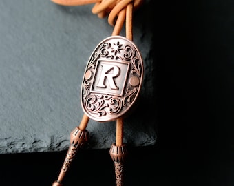 Custom Bolo Tie, Southwestern Copper Bolo Tie, Bolo Tie Gift for Husband, Leather Cord, Western Cowboy Ties, Personalized wedding gift