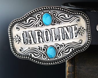 Créez votre propre boucle de ceinture personnalisée : boucle de ceinture monogrammée, boucle de ceinture avec logo d’entreprise/d’équipe/de collaboration, boucle de ceinture turquoise.