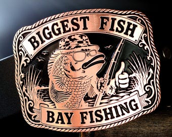 Custom Trophy Belt Buckle, Biggest Fish Bay Fishing Western Belt Buckle, Personalized Engraved Fishing Award, Gift for Inshore Fisherman