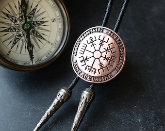Cravate bolo boussole viking, collier longitude/latitude personnalisé, collier aux coordonnées personnalisées, cravate bolo pour mariage homme, cravate bolo nordique Vegvisir