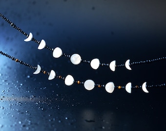Collier phases de lune, bracelet phases de lune, bijoux homme/femme, bijoux lune, pendentif phase de lune, cadeau univers
