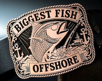 Custom Trophy Belt Buckle, Biggest Fish Offshore Western Belt Buckle, Personalized  Fishing Tournament Award, Gift for Offshore Angler