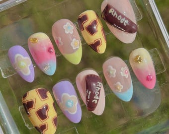 Custom Handmade Press On Nails | Y2K Nail Art, Luxury Gel X Style