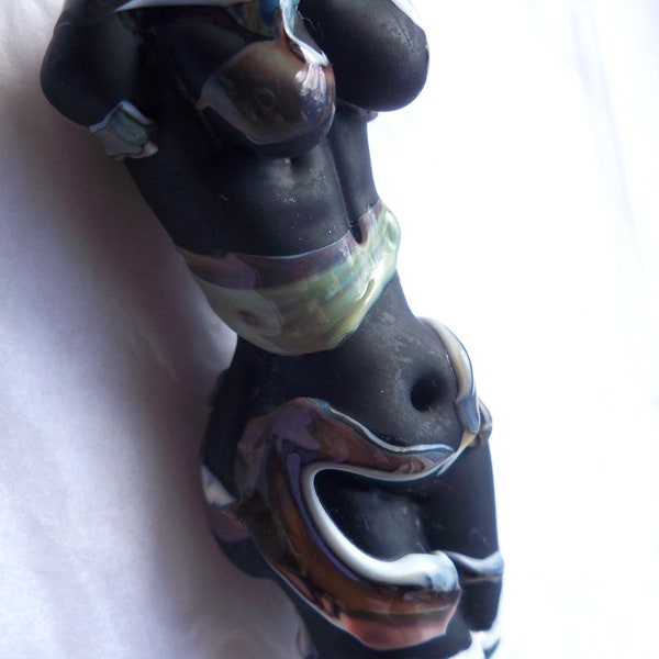 Glass Goddess Statue  - Black Lampwork Goddess Bead, Unusual Beads,  Goddess Sculpture SRAJD, GBUK, fhf