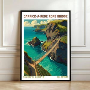 Carrick-a-Rede Poster - Northern Ireland Travel Print - Antrim Coast Wall Art - Irish Decor