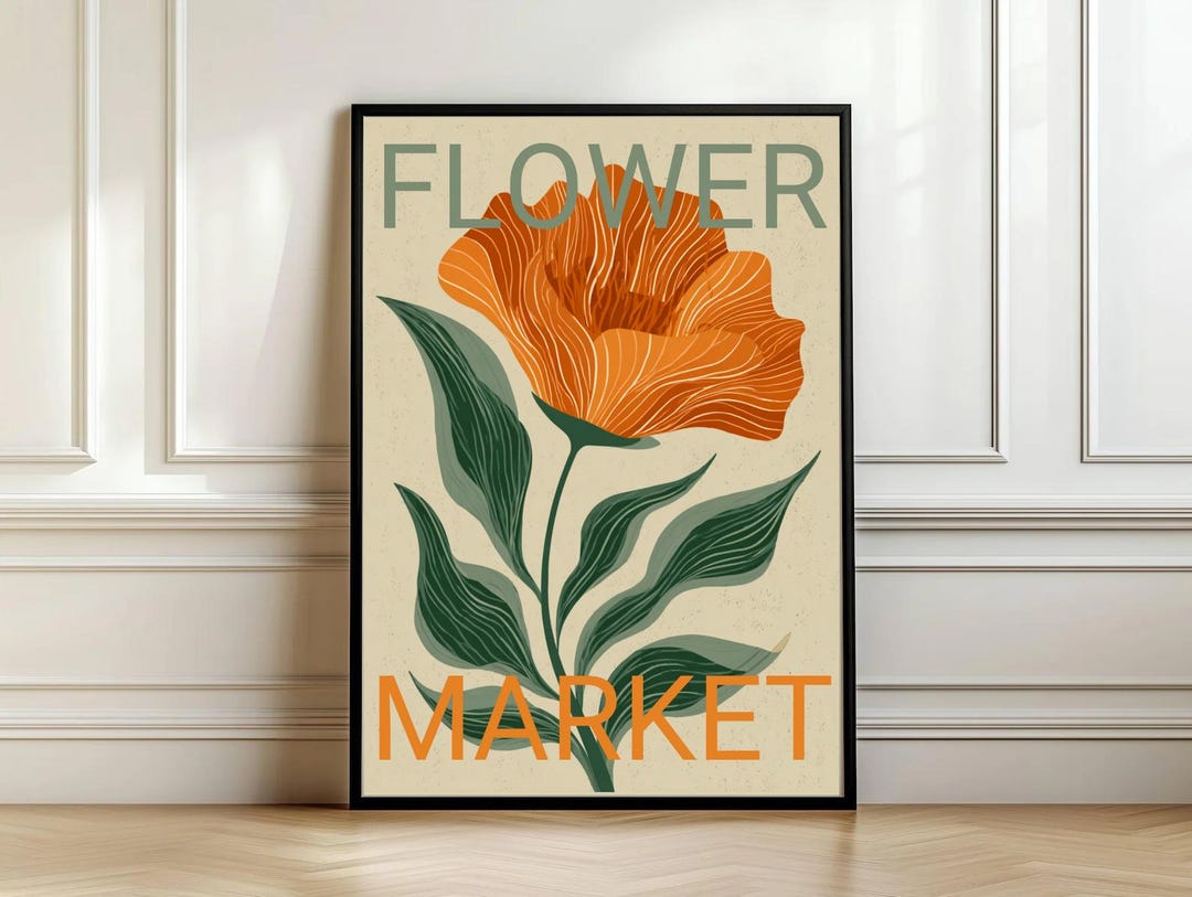 Flower Market Poster - Orange Botanical Print - Floral Wall Art ...