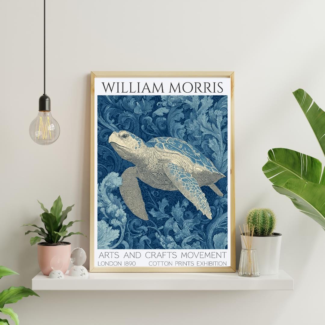 William Morris Sea Turtle Art Poster- Arts & Crafts Movement Home Decor ...